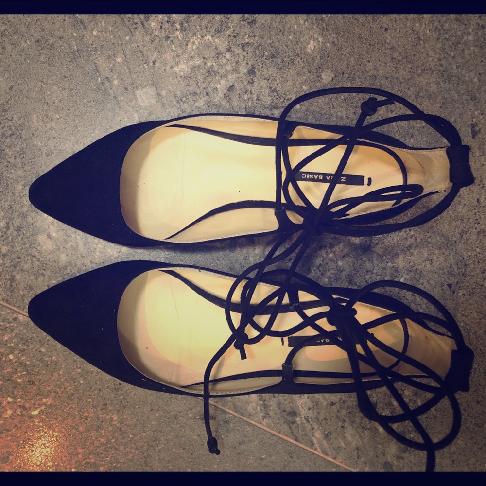 Black Zara wrap flats with glitter heel size 37